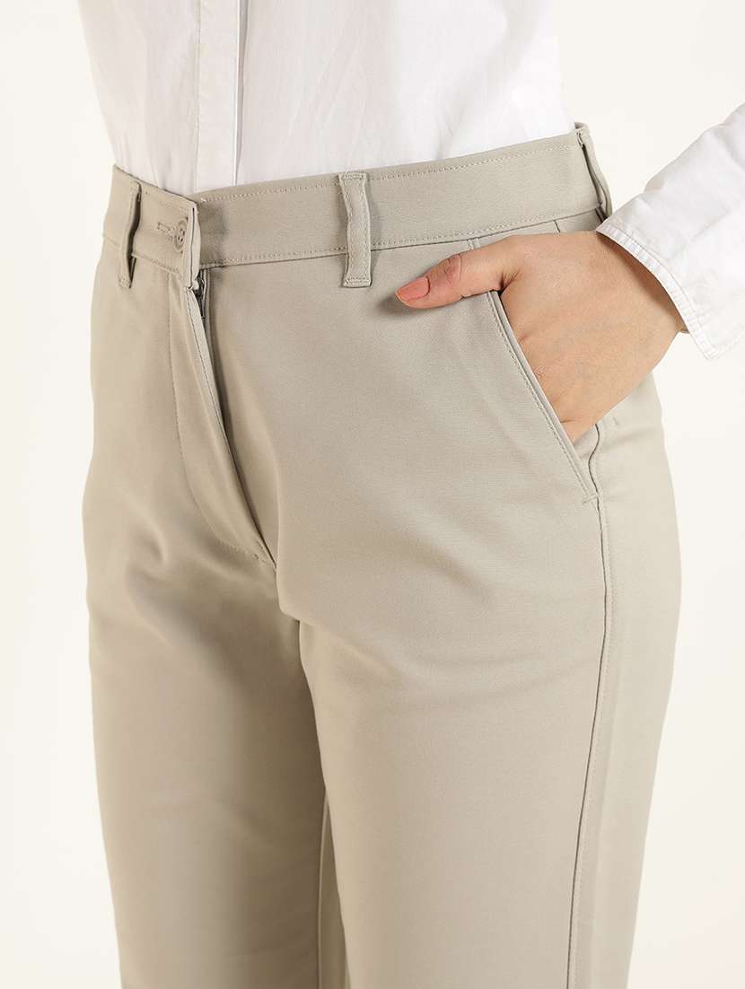 women beige solid cigarette fit formal trouser - 22471835 -  Standard Image - 5