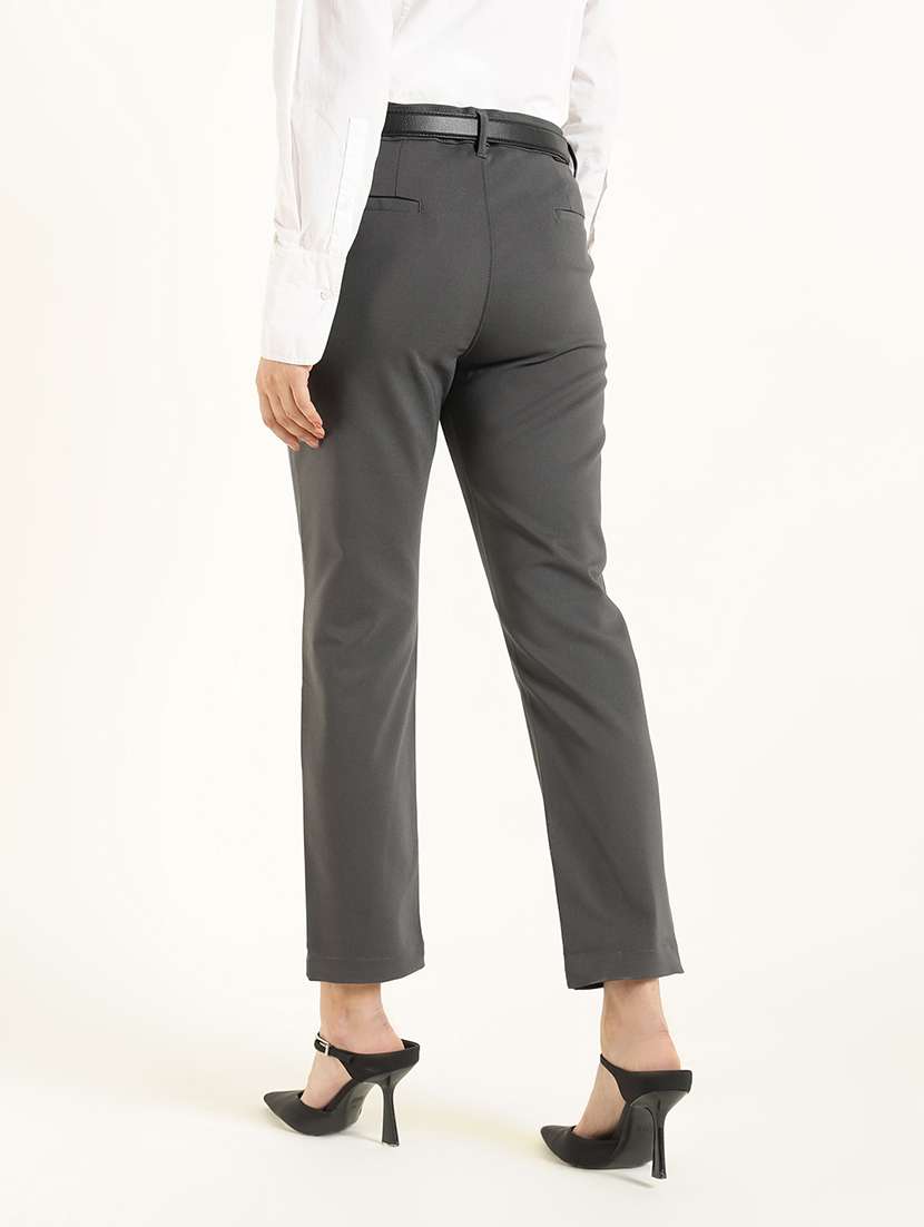 women grey cigarette pant cotton formal trousers - 22471836 -  Standard Image - 3