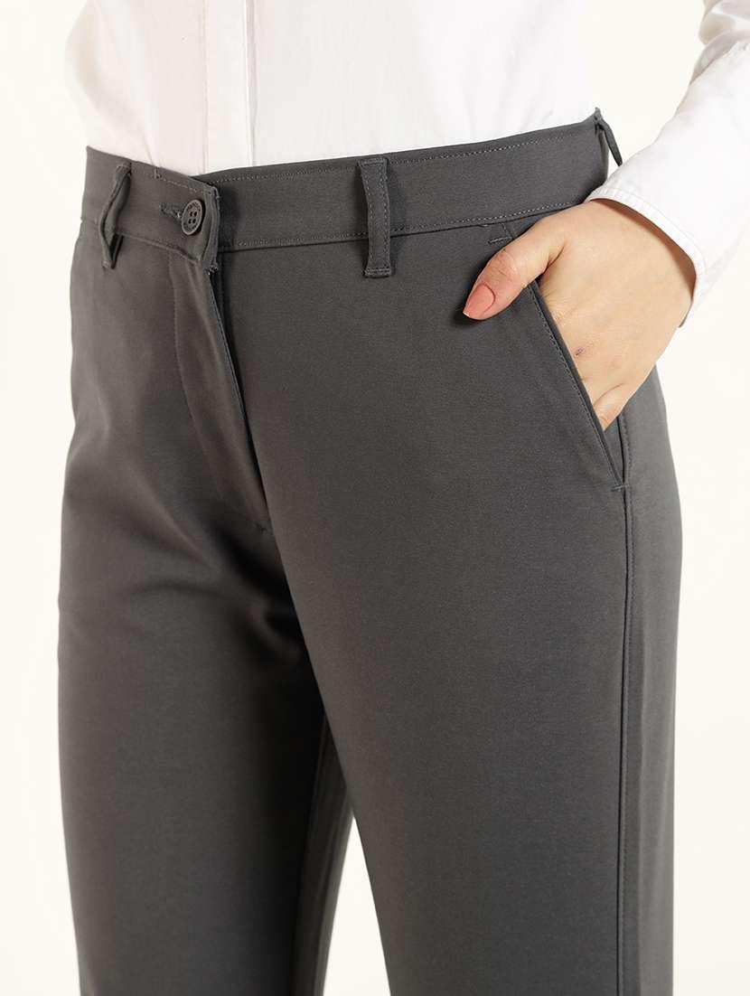 women grey cigarette pant cotton formal trousers - 22471836 -  Standard Image - 5