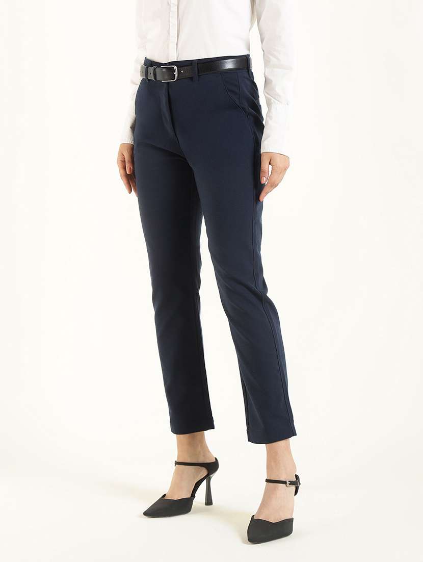 women navy blue cotton cigarette pants trouser - 22471837 -  Standard Image - 3