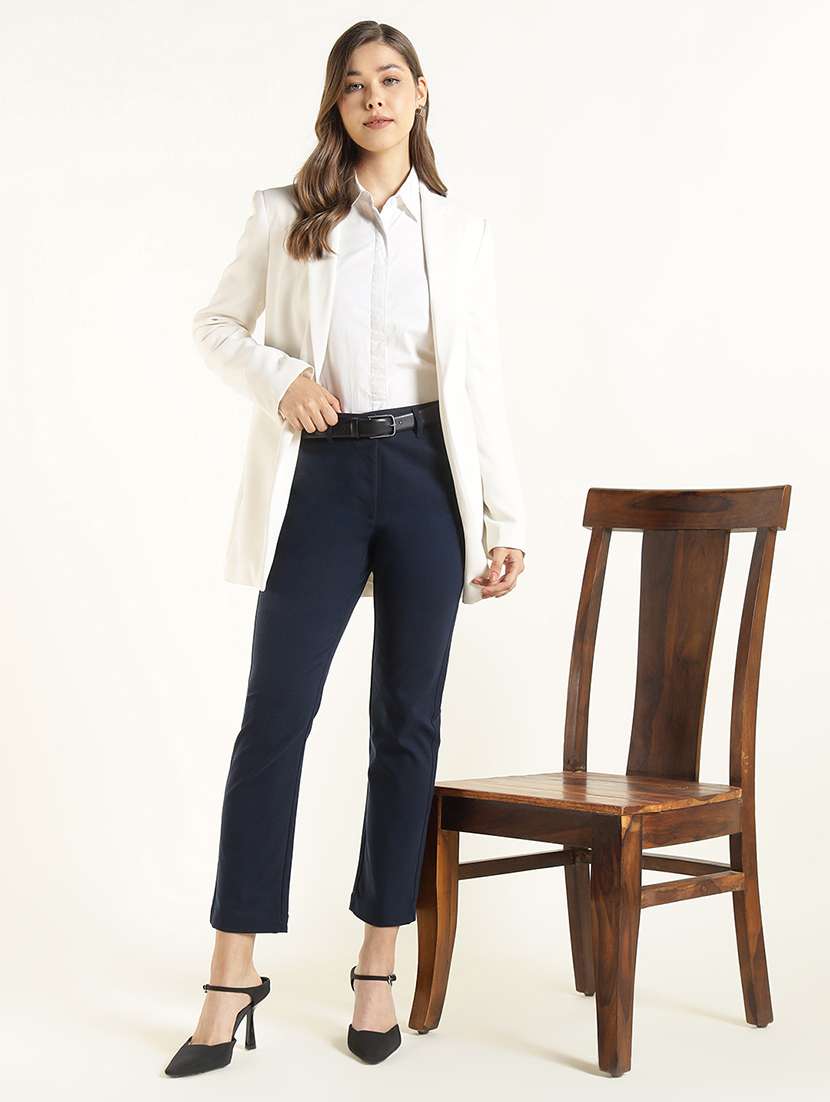 women navy blue cotton cigarette pants trouser - 22471837 -  Standard Image - 5