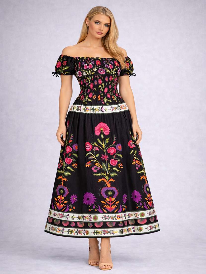 women floral print fit & flare maxi dress