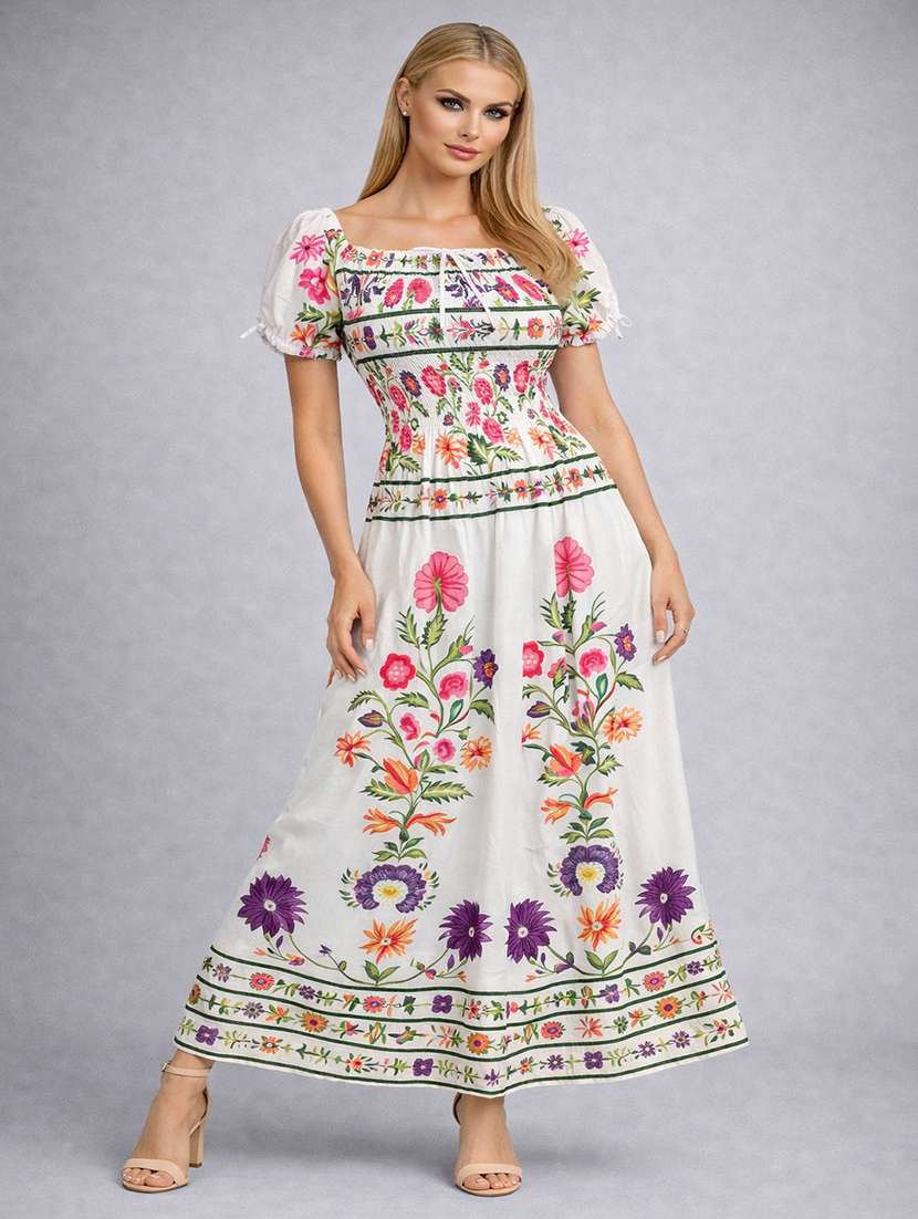 women white cotton fit & flare dress