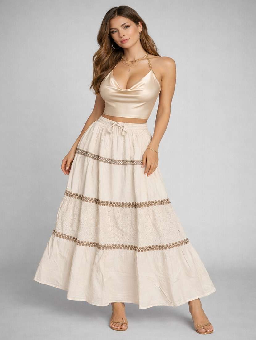 women self designed high rise flared skirt