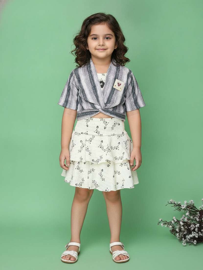 girls printed short sleeves top and skirt set