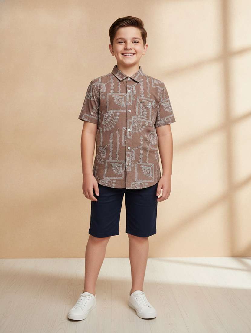 boys printed short sleeves regular fit shirt