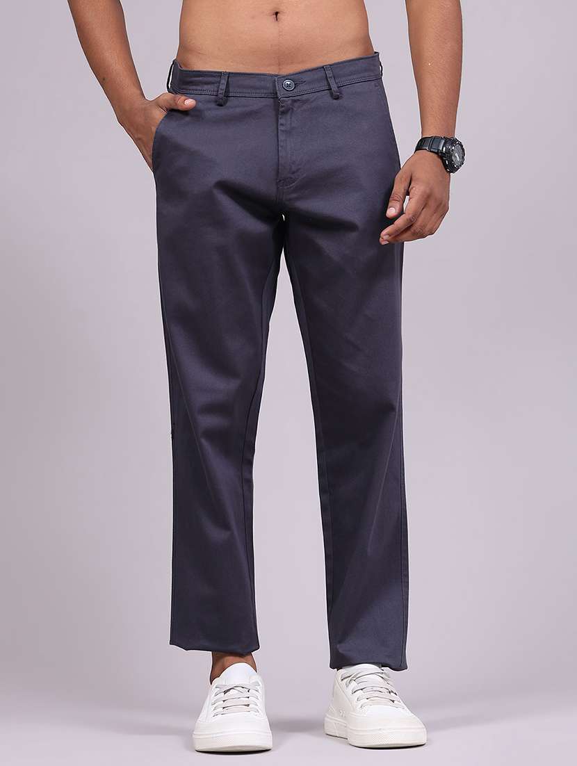 men solid mid rise chinos casual trouser