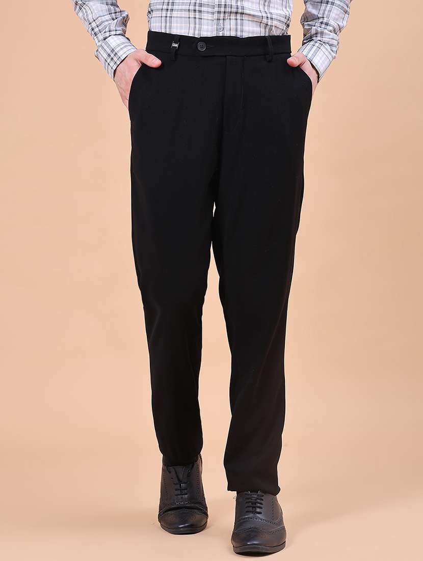 men solid mid rise flat front formal trouser