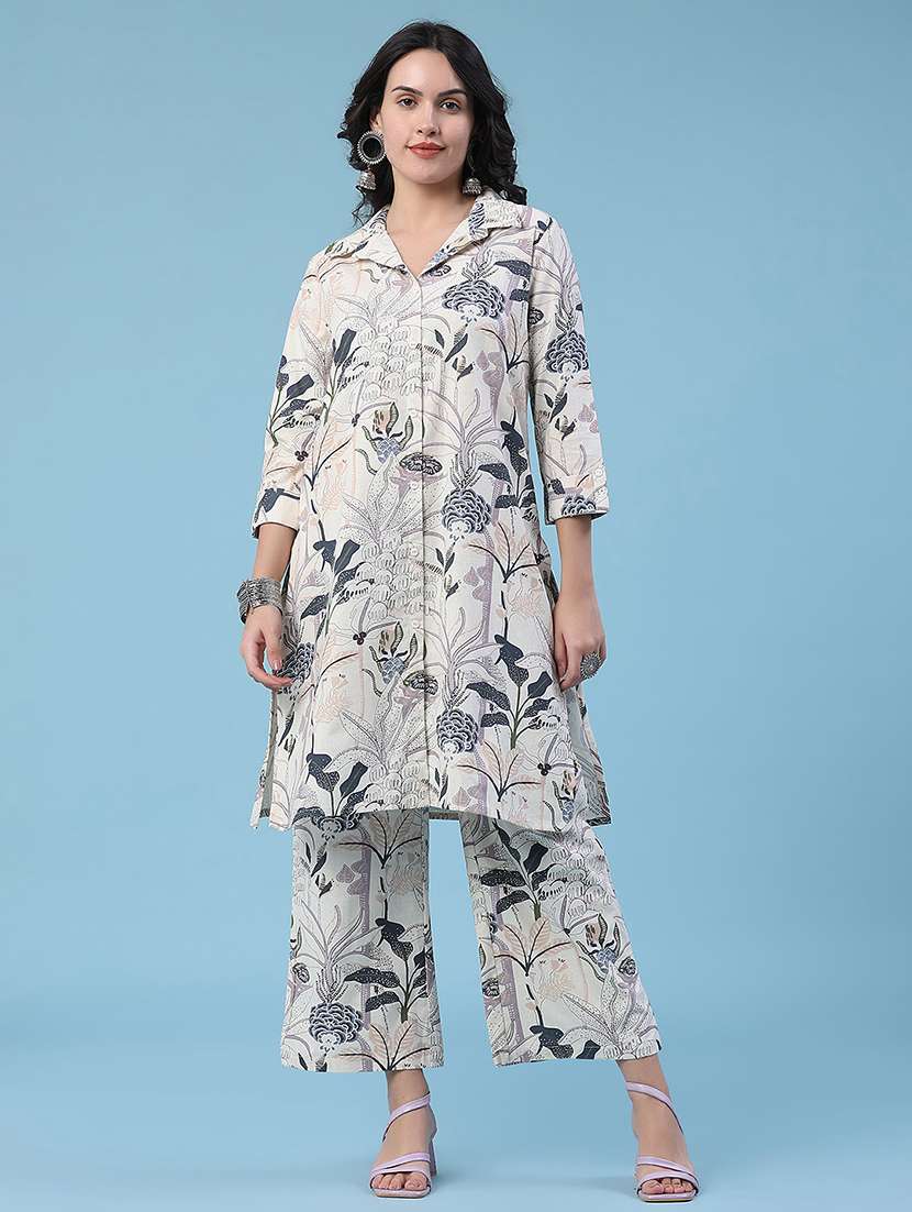 women printed collared ethnic co-ord set - 22472157 -  Standard Image - 3