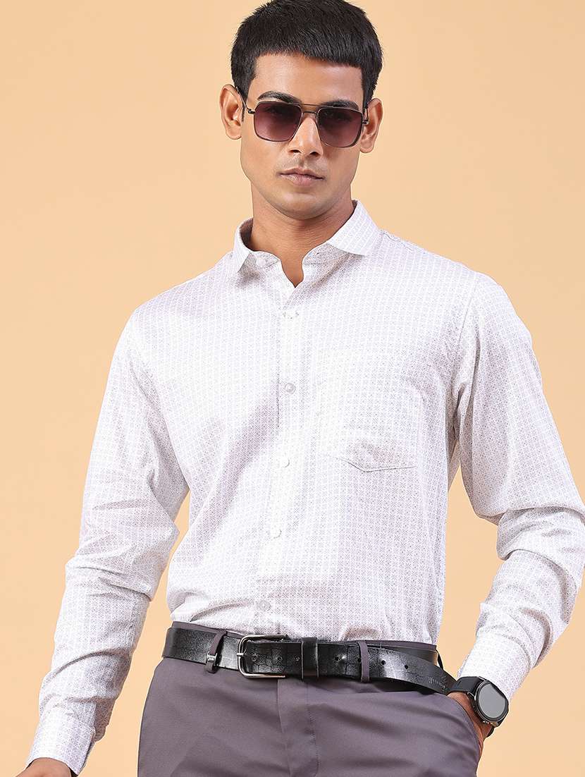 men printed long sleeves formal shirt