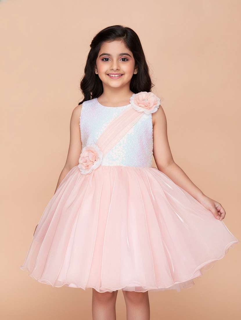 girls embellished sleeveless fit and flare frock