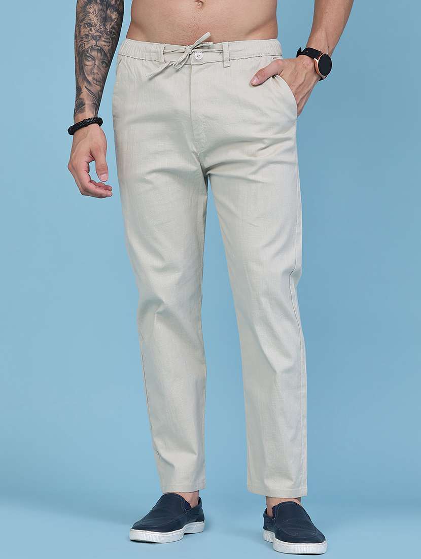 men solid mid rise flat front trouser