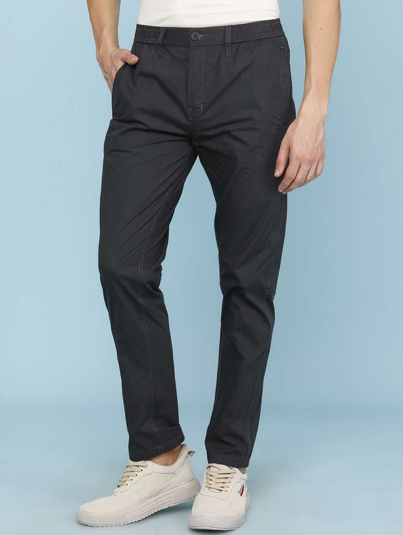men solid mid rise full length track pant