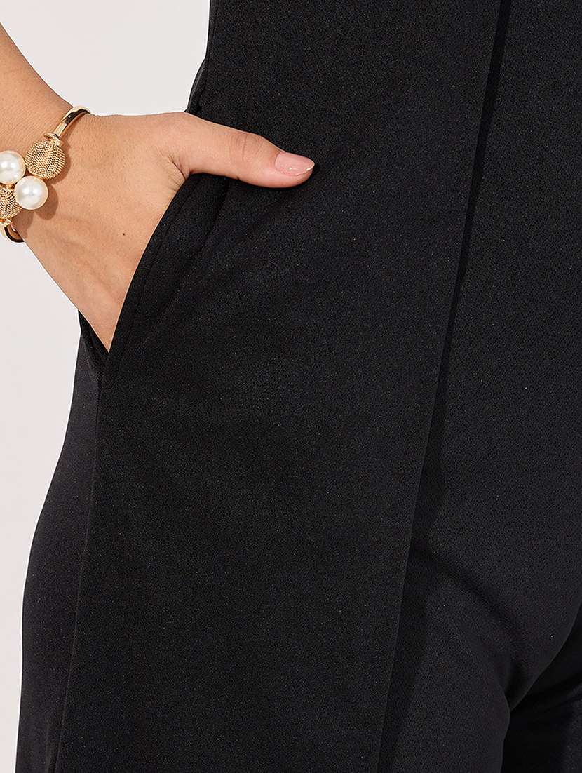 women solid black polyester full leg jumpsuit - 22472386 -  Standard Image - 3