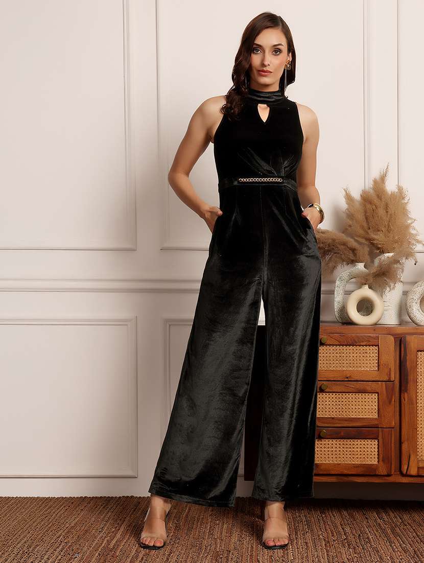 women black velvet full leg jumpsuit