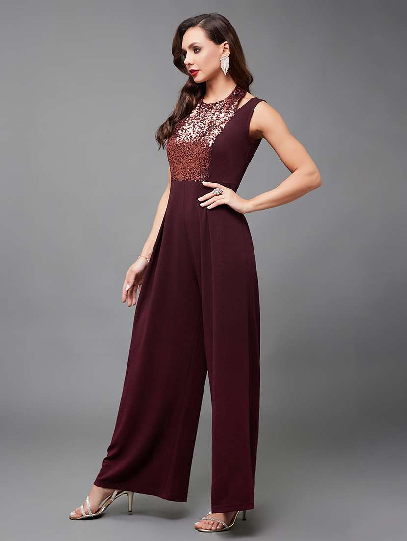 Women Maroon Polyester Full Leg Jumpsuit - 22472394 -  Standard Image - 3
