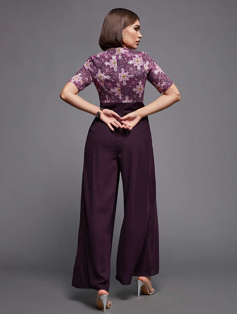 women solid v-neck purple full leg jumpsuit - 22472401 -  Standard Image - 5