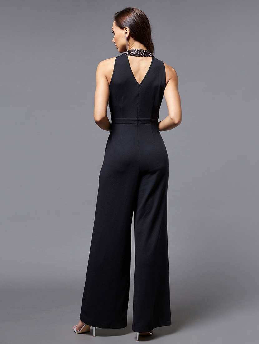 women solids black polyester full leg jumpsuit - 22472412 -  Standard Image - 5