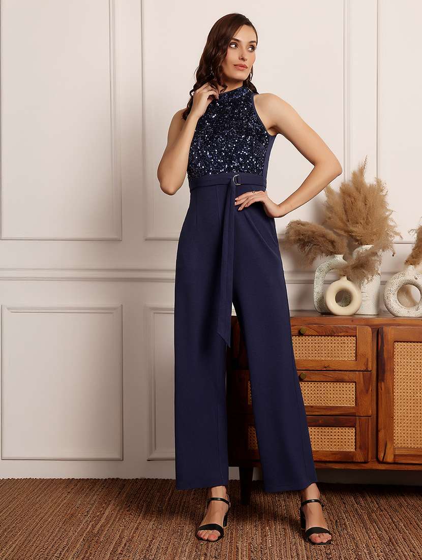 Women Blue Polyester Full Leg Jumpsuit - 22472416 -  Standard Image - 3