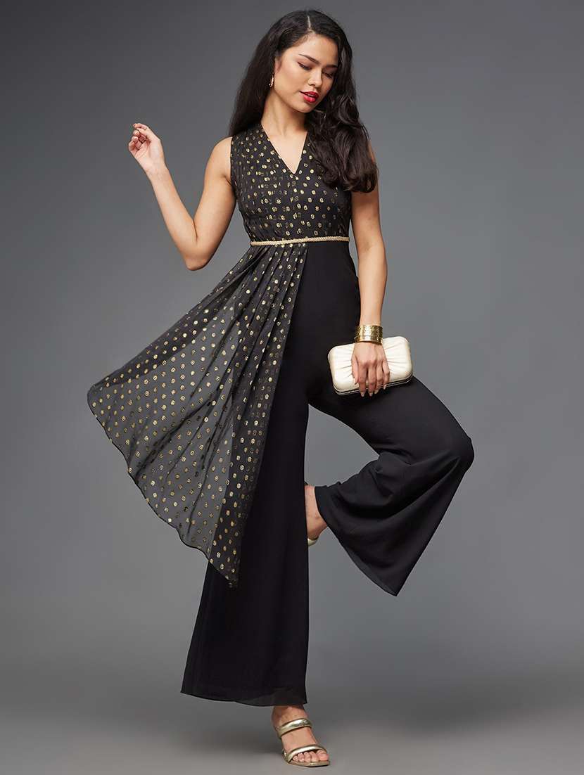 women printed black polyester full leg jumpsuit - 22472417 -  Standard Image - 3