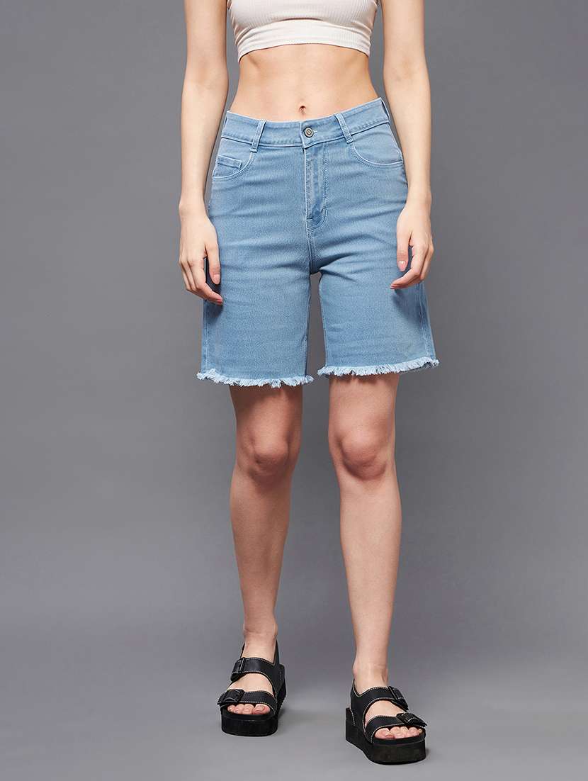 women blue denim bermuda short
