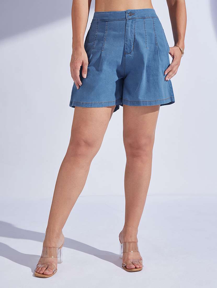 women blue denim denim shorts short
