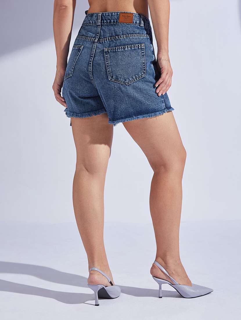 women blue denim denim shorts short - 22472431 -  Standard Image - 3