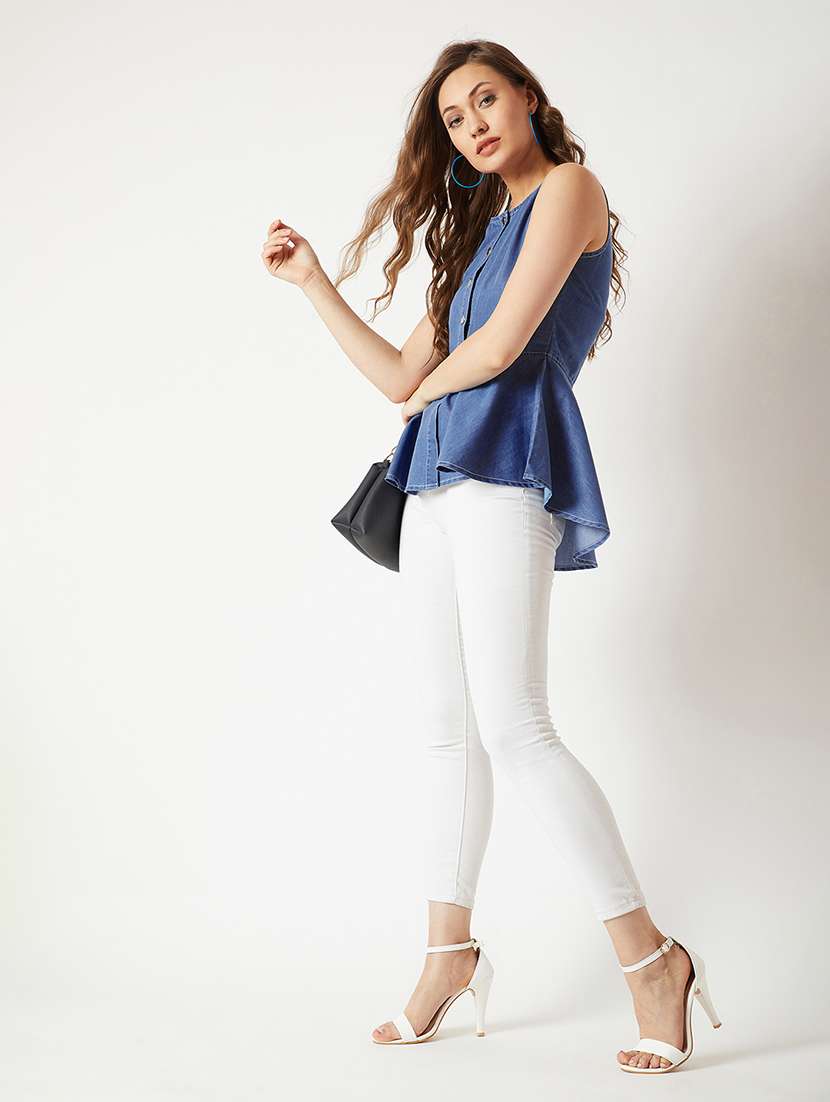 women solid blue denim regular top - 22472468 -  Standard Image - 5