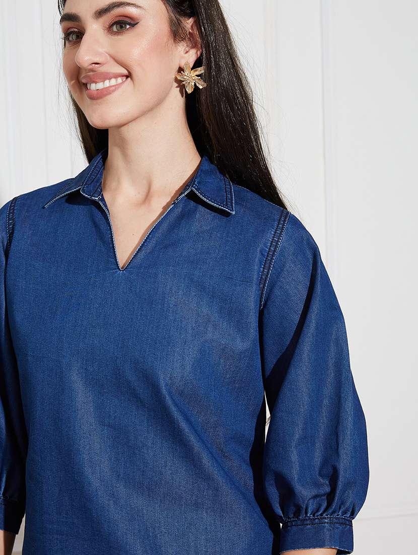 women solid  blue denim regular top - 22472473 -  Standard Image - 5