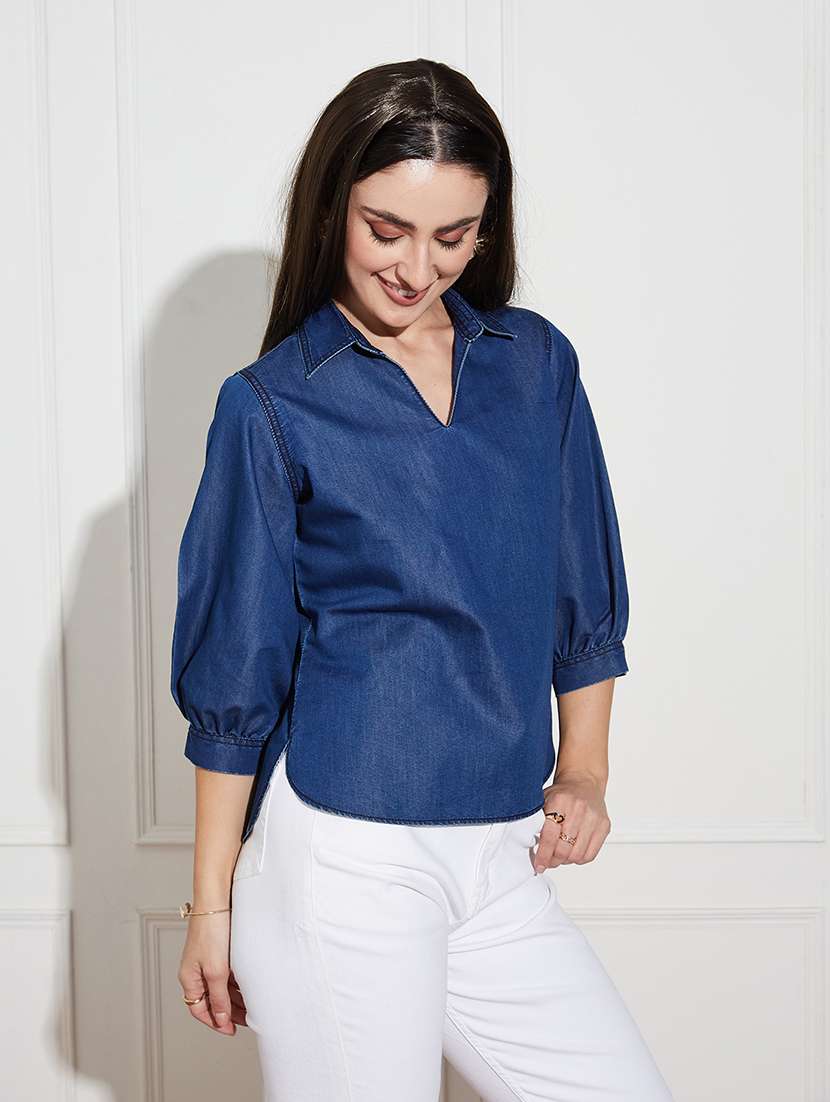 women blue denim regular top - 22472483 -  Standard Image - 3