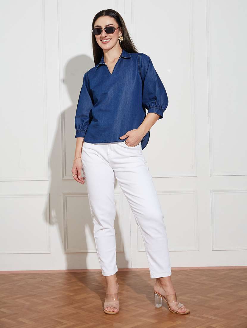 women blue denim regular top - 22472483 -  Standard Image - 5