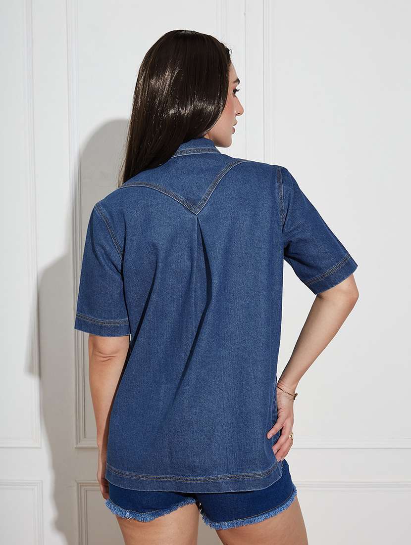 women blue denim regular shirt - 22472488 -  Standard Image - 3