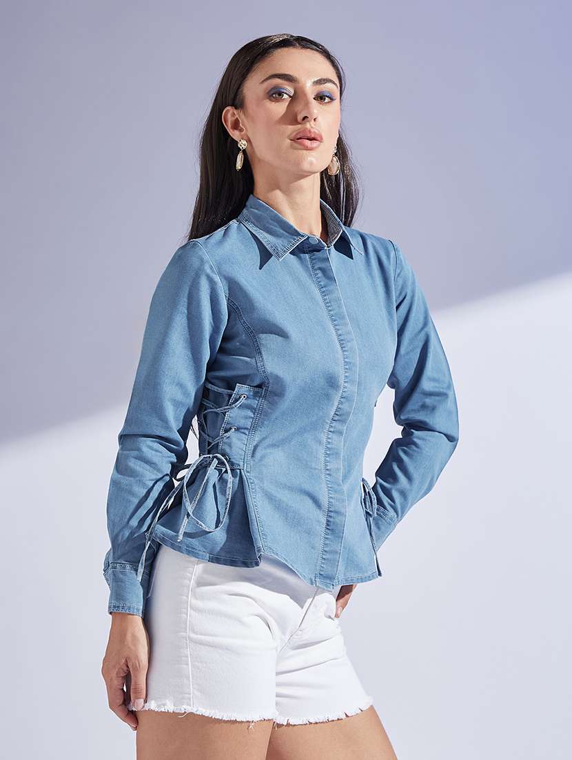 Women Solid Long Sleeve Collared Shirt - 22472491 -  Standard Image - 3