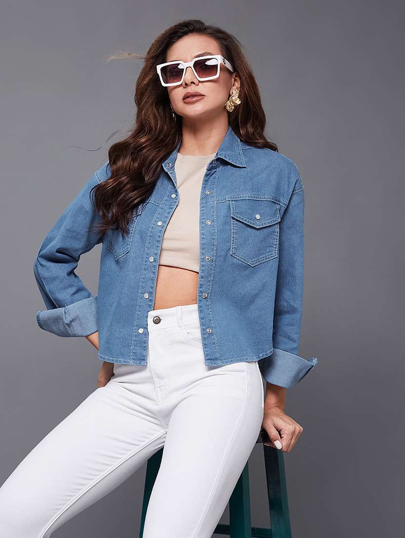 women solid blue denim regular shirt - 22472497 -  Standard Image - 5