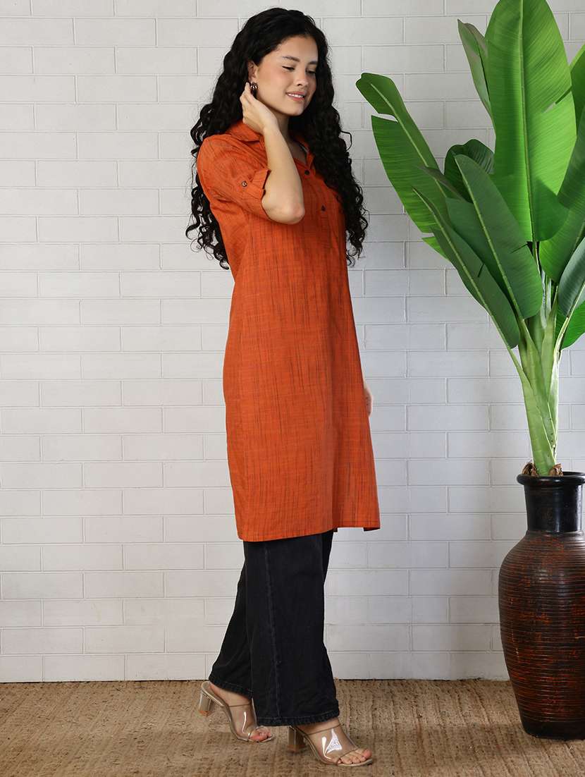 women orange cotton straight kurta - 22472533 -  Standard Image - 5