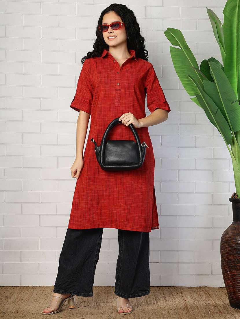 women red cotton straight kurta