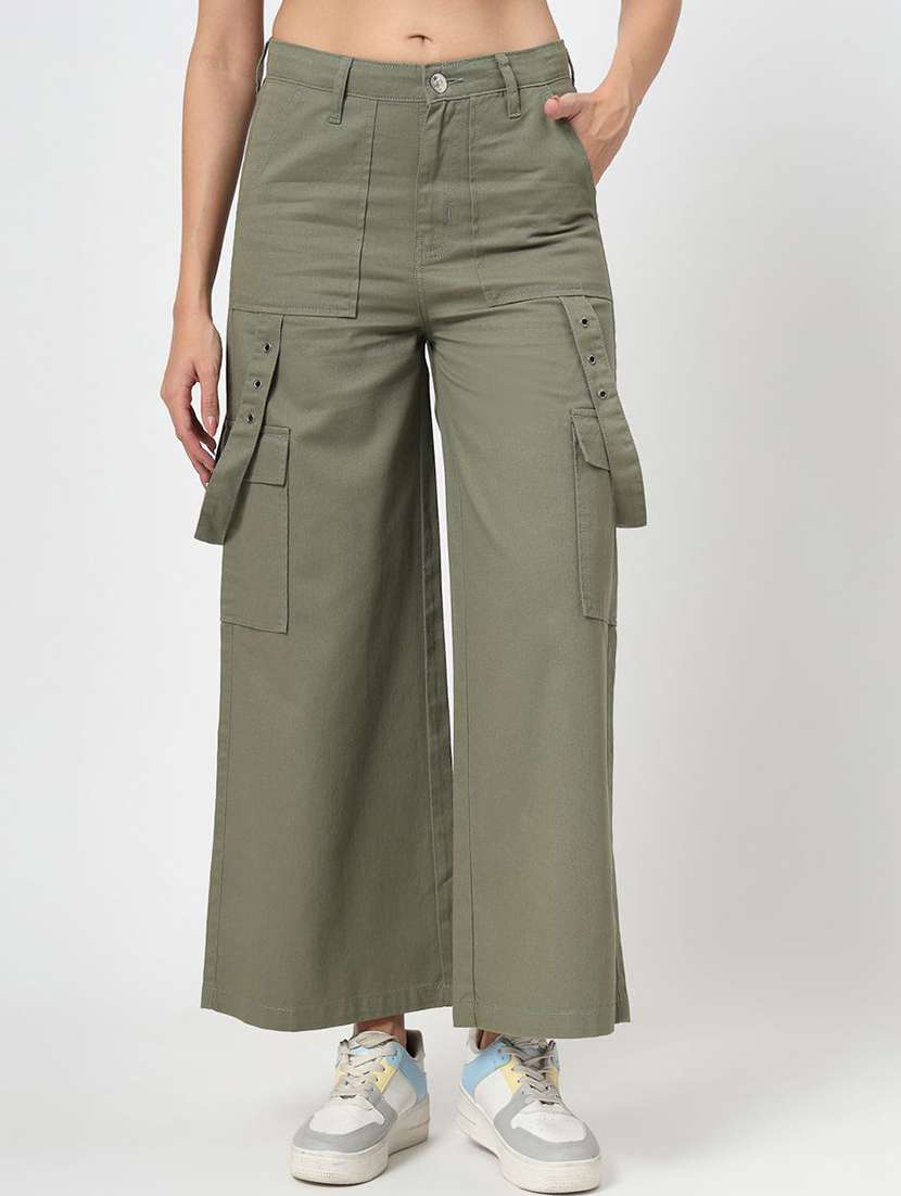 women green cotton cargo