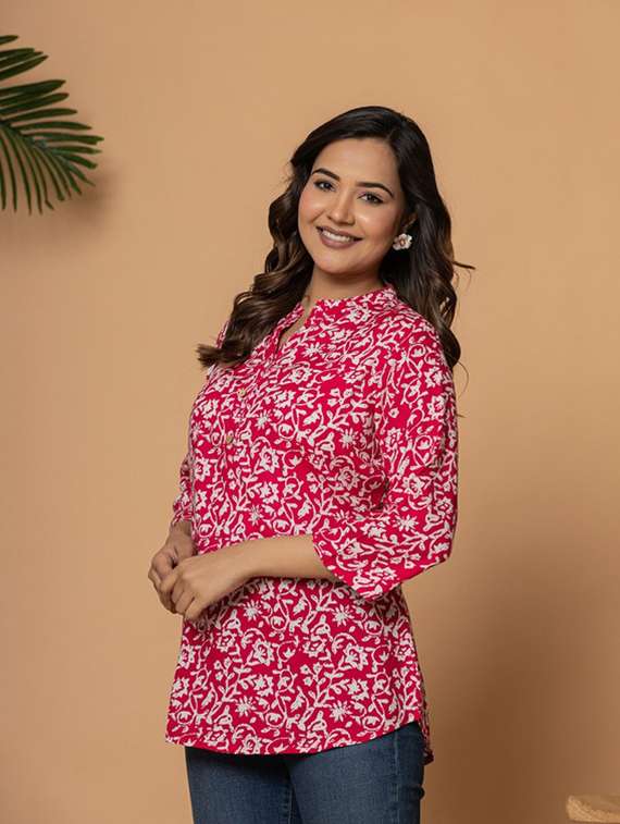 women pink colored cotton a-line kurti - 22472545 -  Standard Image - 3