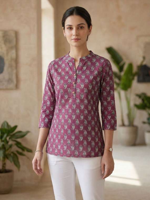 women purple colored cotton a-line kurti