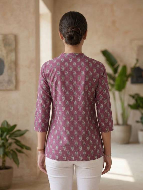 women purple colored cotton a-line kurti - 22472550 -  Standard Image - 3