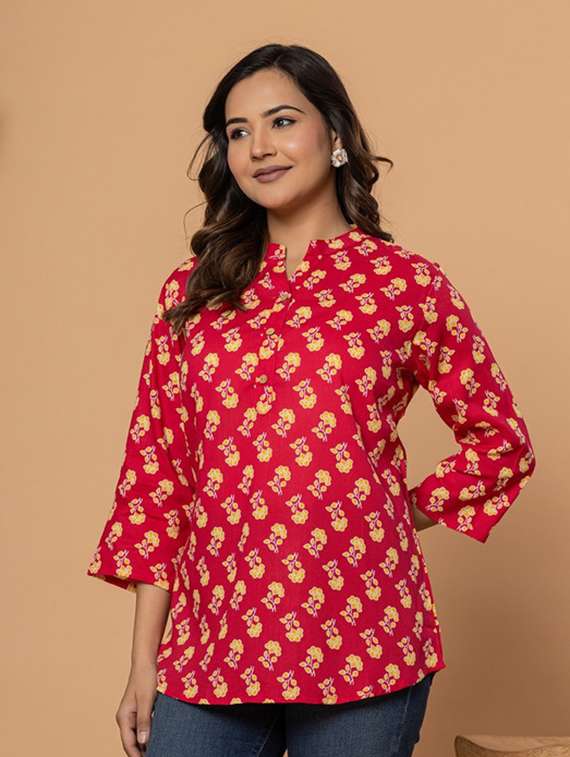 women red colored cotton a-line kurti - 22472551 -  Standard Image - 3