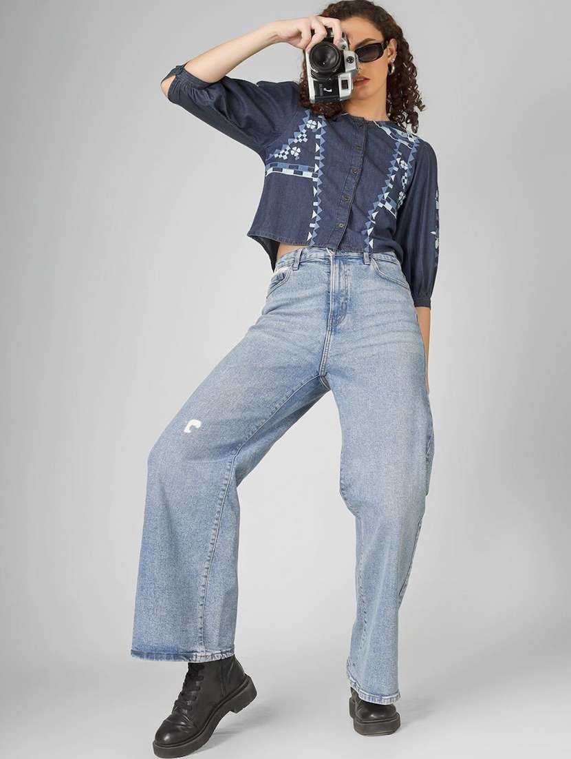 women printed blue cotton crop top - 22472558 -  Standard Image - 5