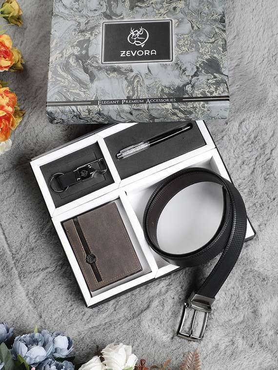 zevora men 4-in-1 leather gift combo set