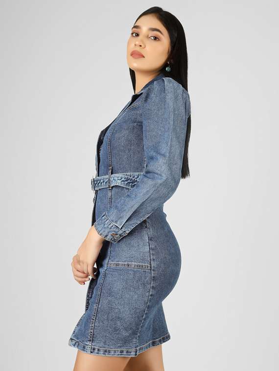 women blue cotton bodycon dress - 22472570 -  Standard Image - 3