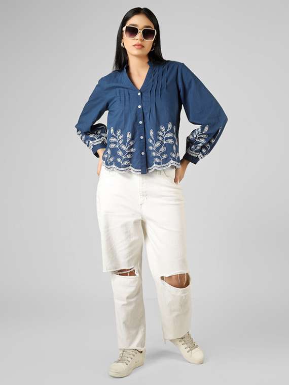 women printed blue cotton crop top - 22472571 -  Standard Image - 5