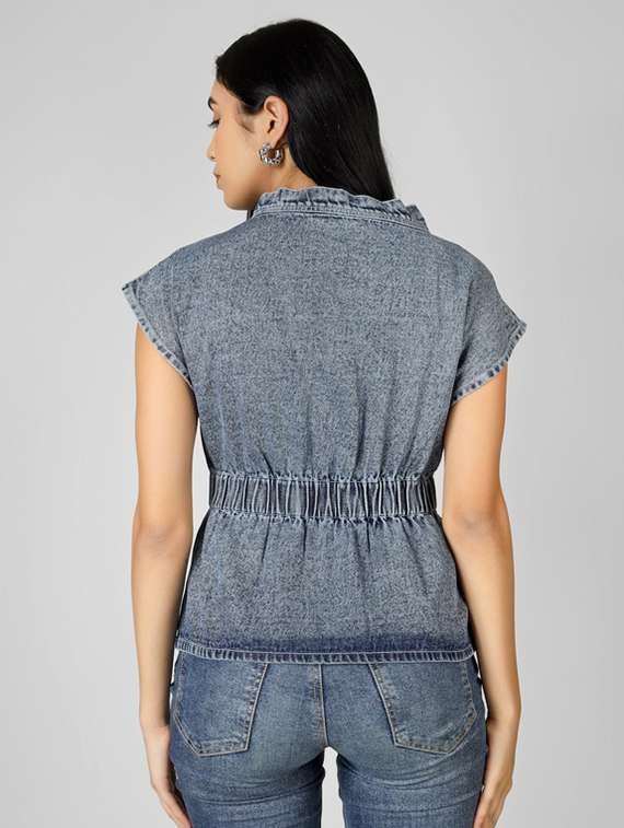 Women Solid Blue Cotton Shirt Top - 22472572 -  Standard Image - 3