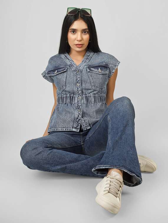 Women Solid Blue Cotton Shirt Top - 22472572 -  Standard Image - 5