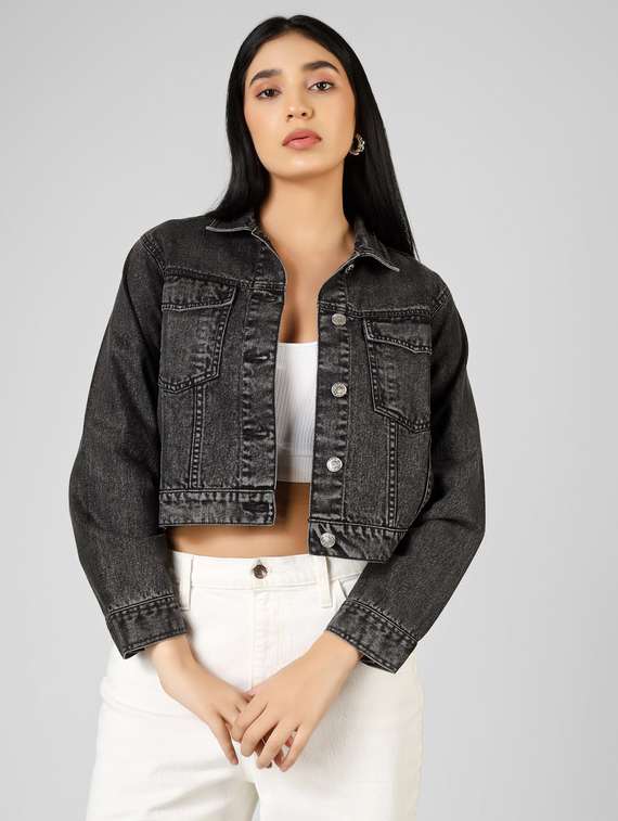 women charcoal denim denim jacket