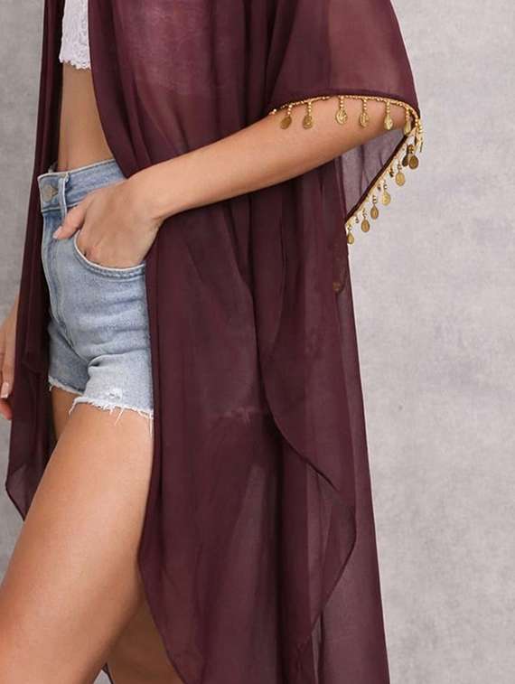 women brown  solid georgette coverup - 22472651 -  Standard Image - 3