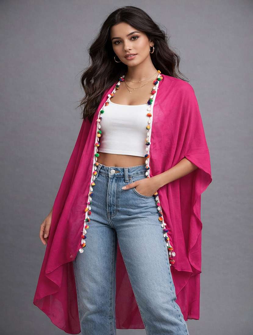 women pink  solid georgette coverup